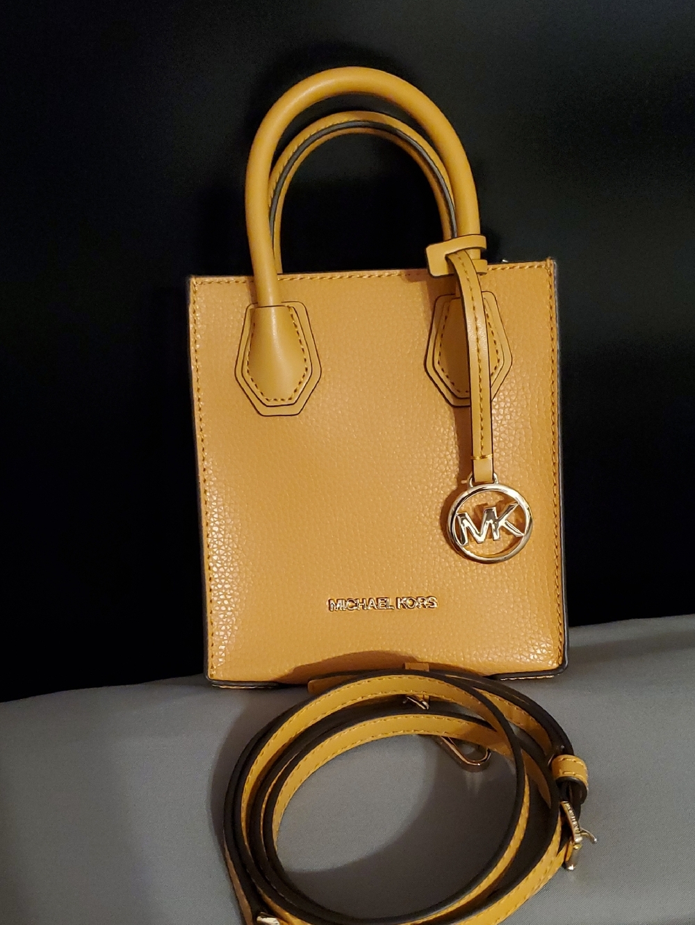 Michael Kors Yellow Leather Mini Tote with Removable Strap